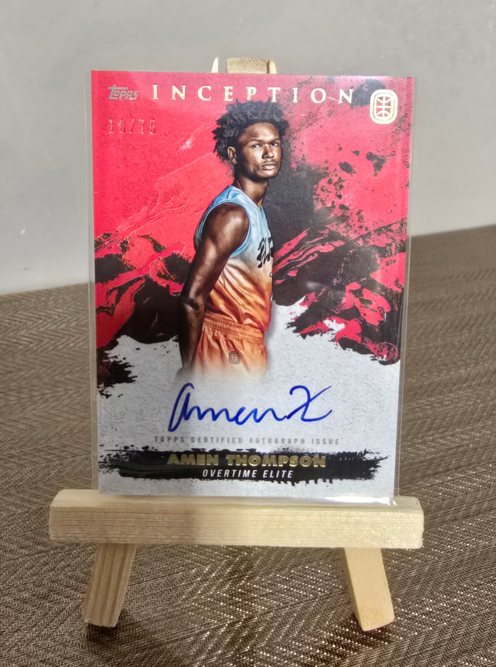 Carte Autographe numérotée 10/75 collection sport Basketball AMEN THOMPSON Topps