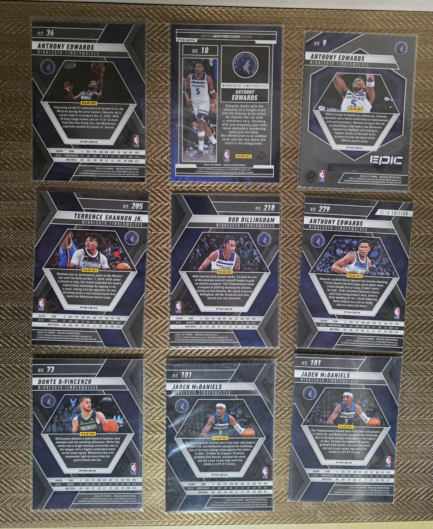 Lot 9 Cartes collection sport Basketball NBA Equipe TIMBERWOLVES Panini