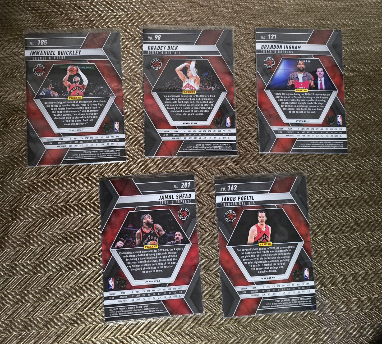 Lot 5 Cartes collection sport Basketball NBA Equipe RAPTORS Panini