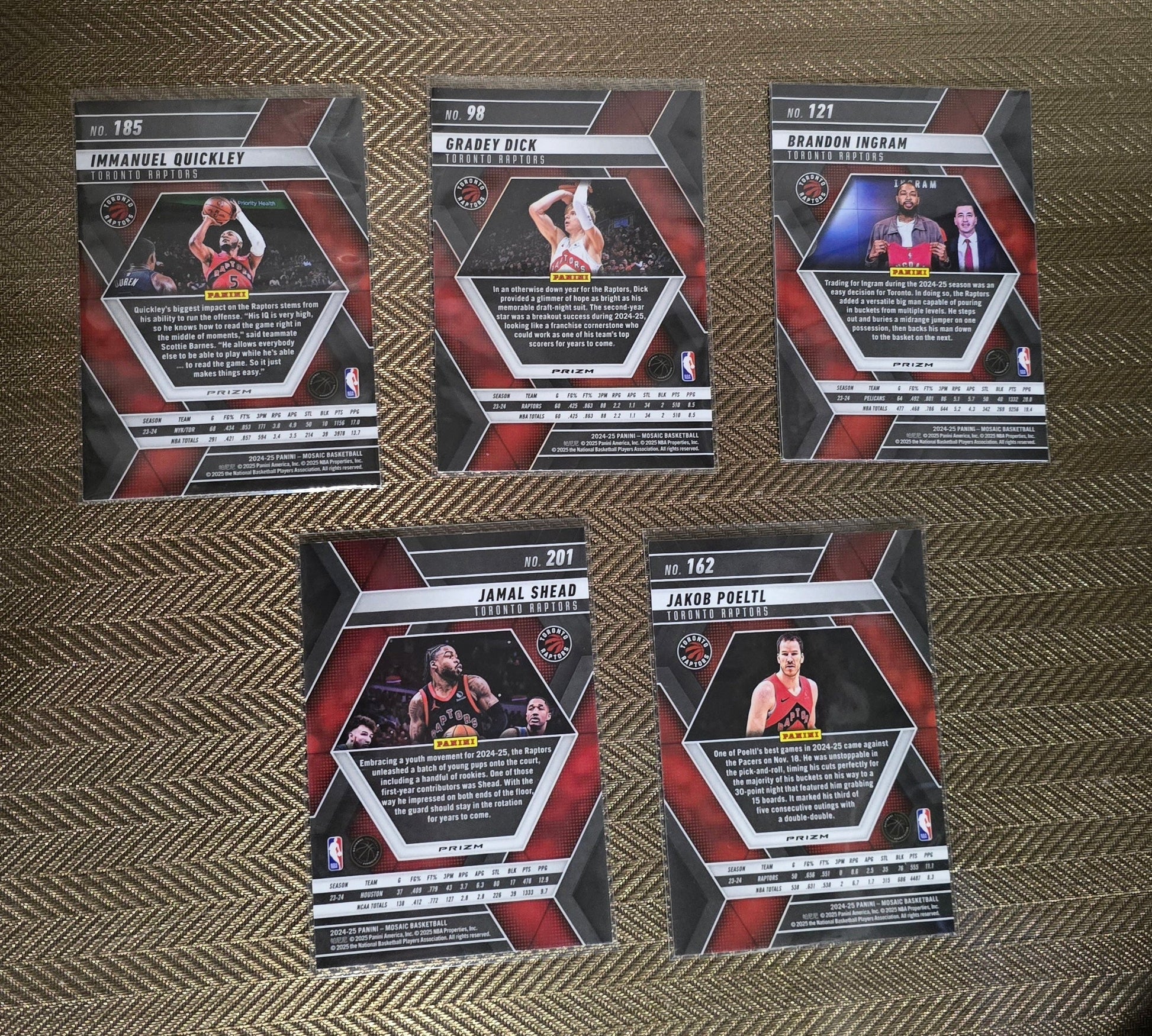 Lot 5 Cartes collection sport Basketball NBA Equipe RAPTORS Panini