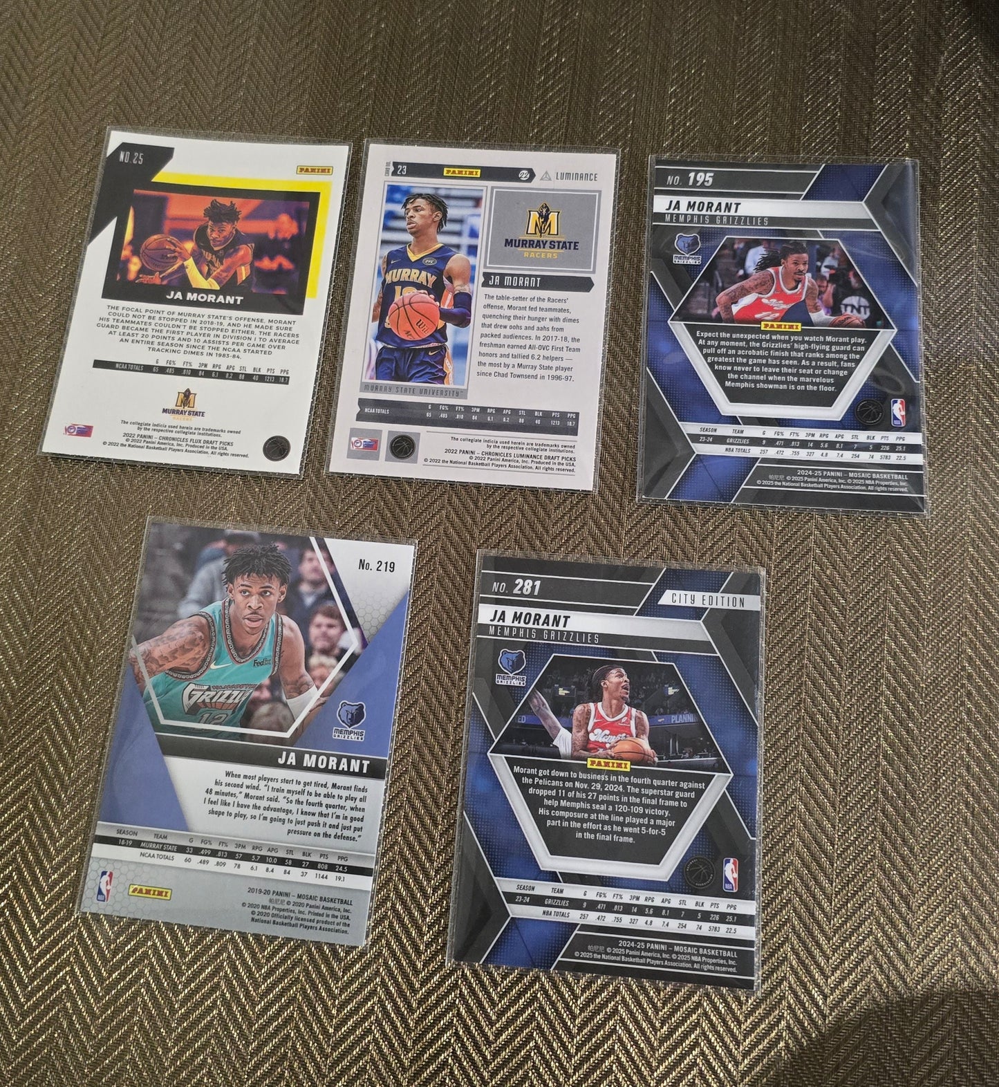 Lot 5 Cartes collection sport Basketball JA MORANT