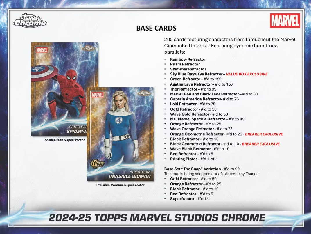 2025 Topps Chrome Cartes Marvel Studios Blaster Box