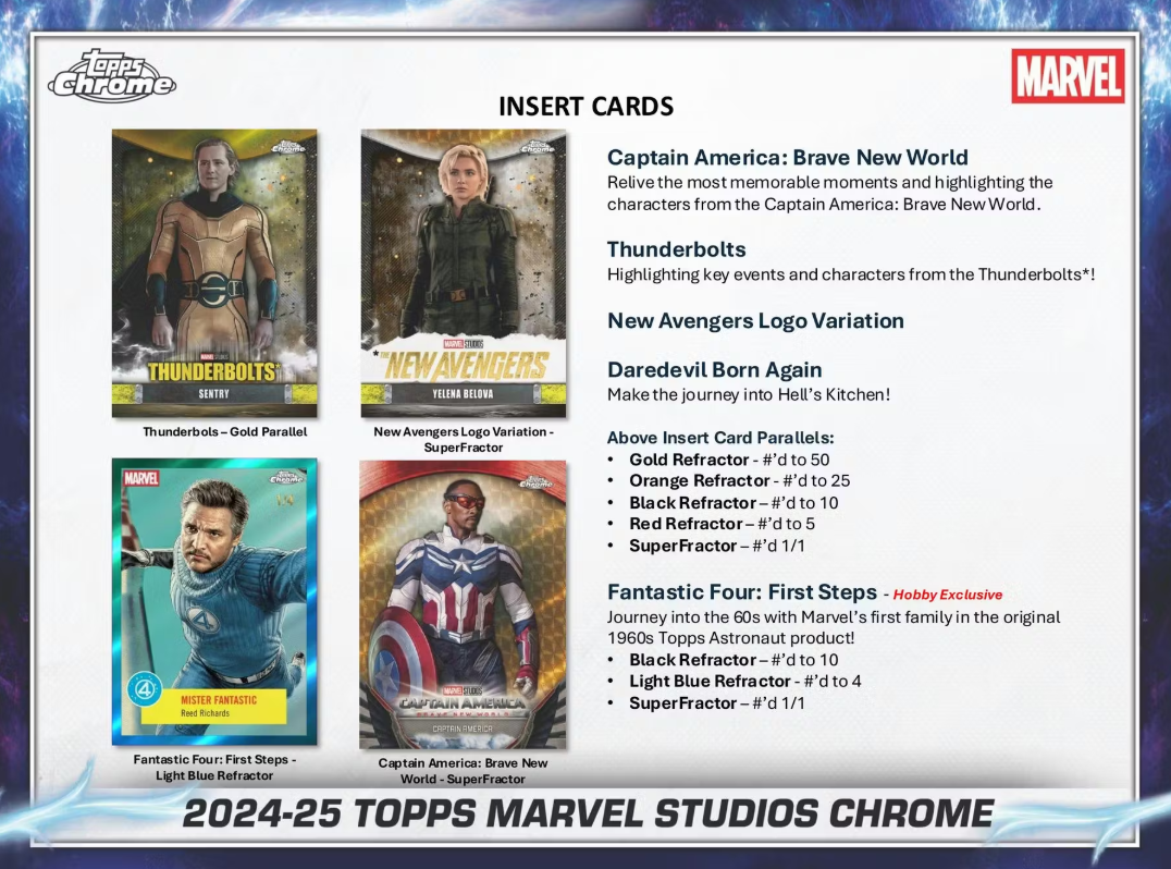 2025 Topps Chrome Cartes Marvel Studios Blaster Box