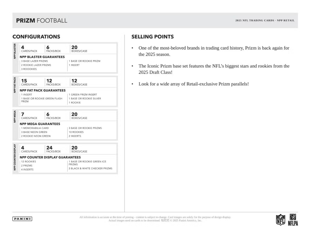 2025 Panini Prizm Cartes Football NFL Blaster Box