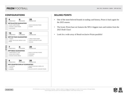 2025 Panini Prizm Cartes Football NFL Blaster Box