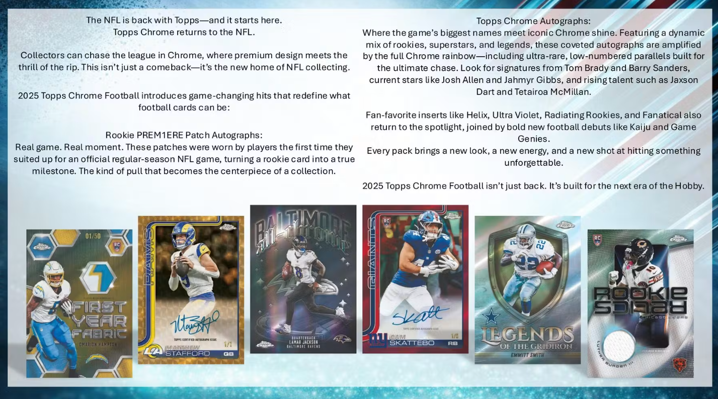 2025 Topps Chrome Cartes Football NFL Blaster Box