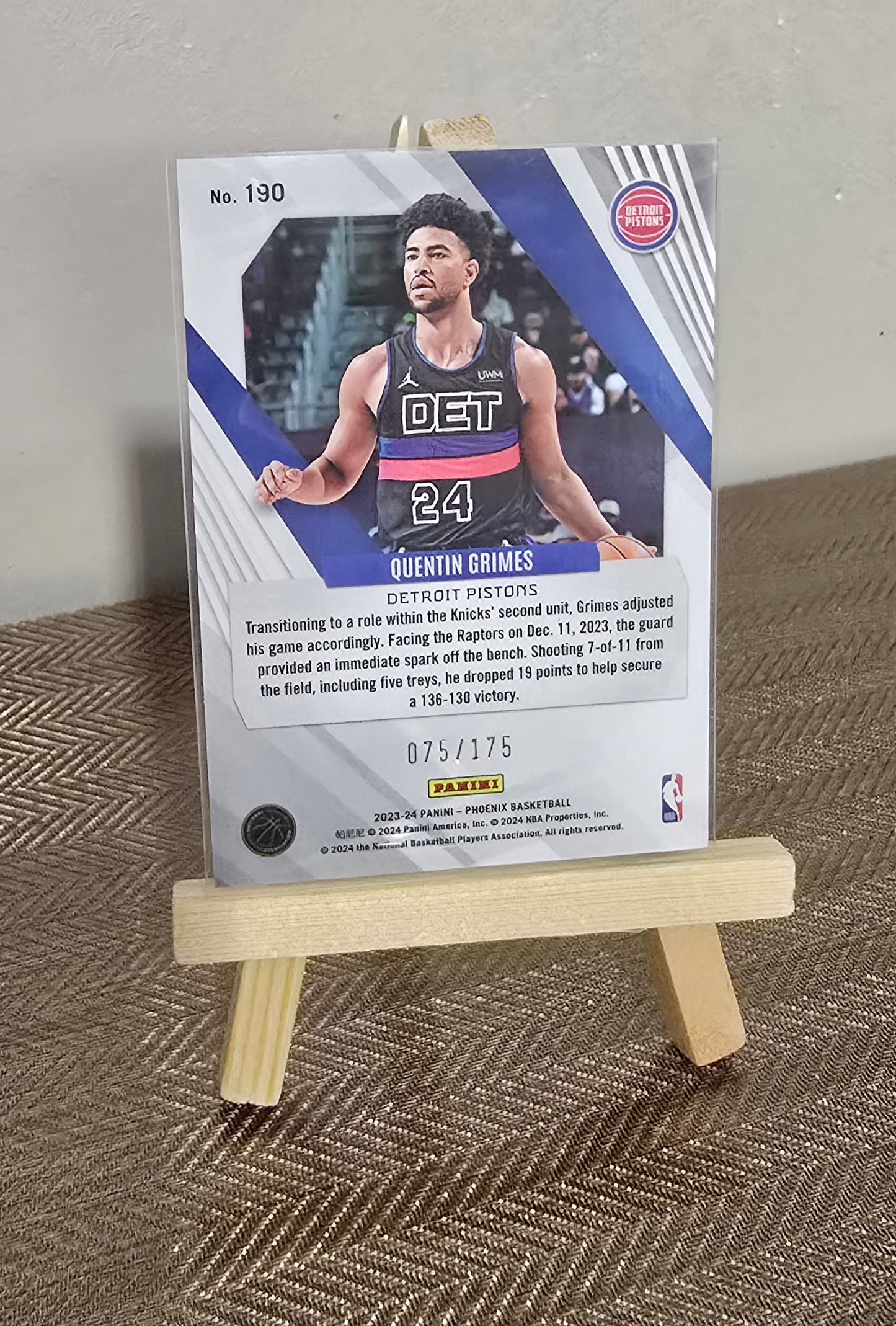 Carte numérotée # 075/175 collection sport Basketball NBA QUENTIN GRIMES