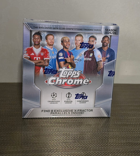 2025-26 Topps Chrome UEFA Club Competitions Cartes Foot Soccer Méga Box
