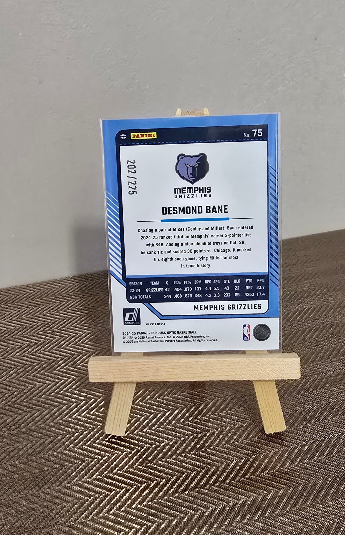 Carte numérotée # 202/225 collection sport Basketball NBA DESMOND BANE