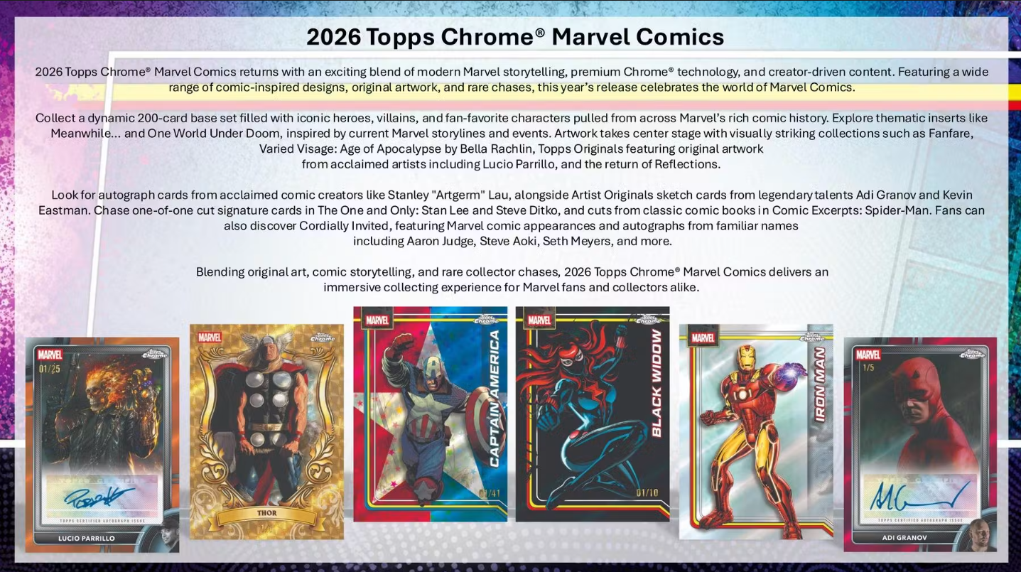 2026 Topps Chrome Cartes Marvel Comics Blaster Box