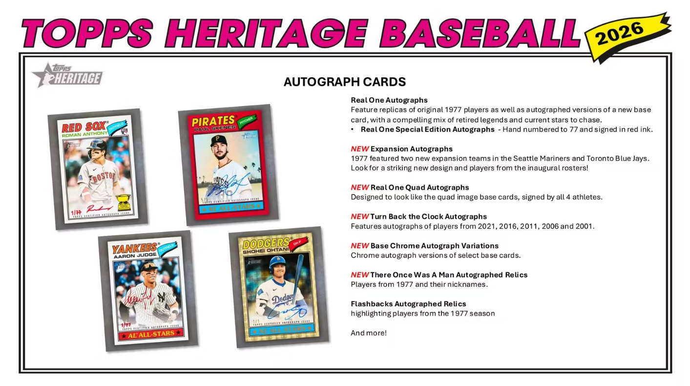 2026 Topps Heritage Cartes Baseball MLB Blaster Box