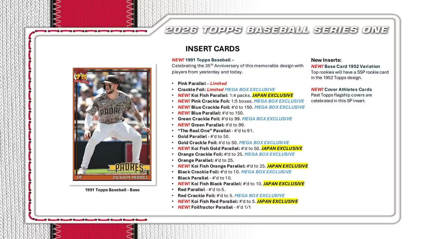 2026 Topps Series 1 Cartes Baseball MLB Méga Box