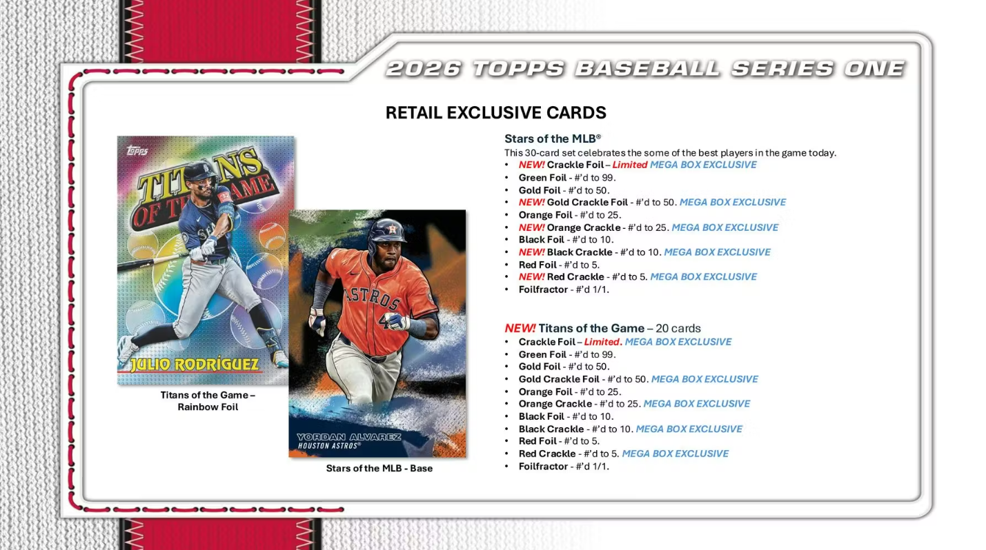 2026 Topps Series 1 Cartes Baseball MLB Méga Box