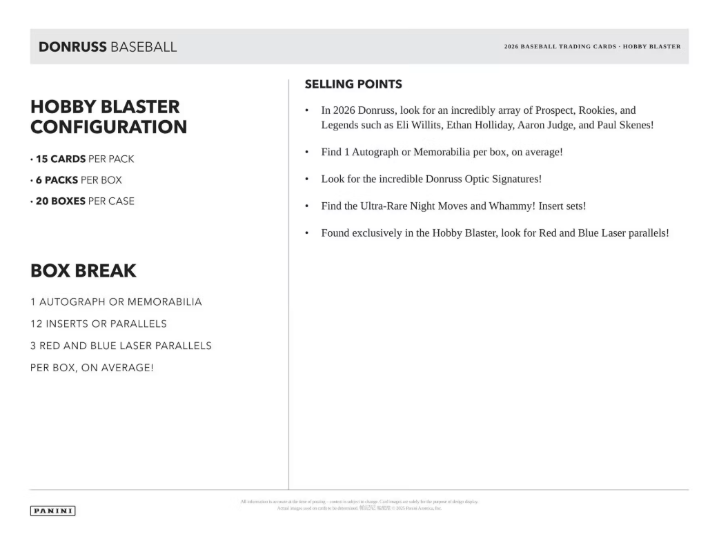 2026 Panini Donruss Cartes Baseball MLB Hobby Blaster Box