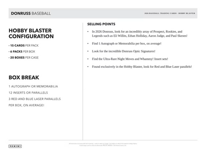 2026 Panini Donruss Cartes Baseball MLB Hobby Blaster Box