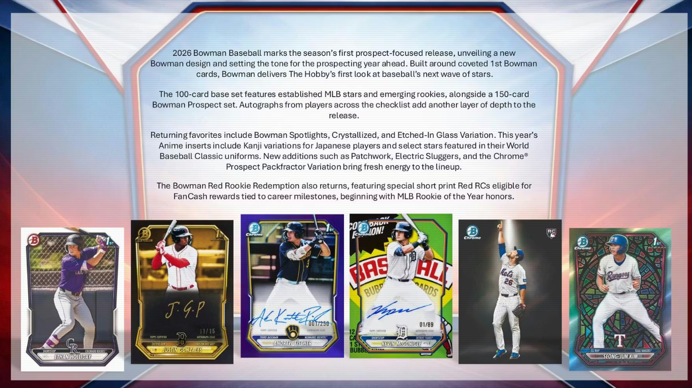 2026 Topps Bowman Cartes Baseball MLB Blaster Box