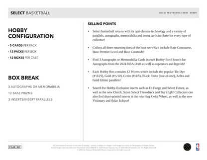 2024-25 Panini Select Cartes Basketball NBA Hobby Box