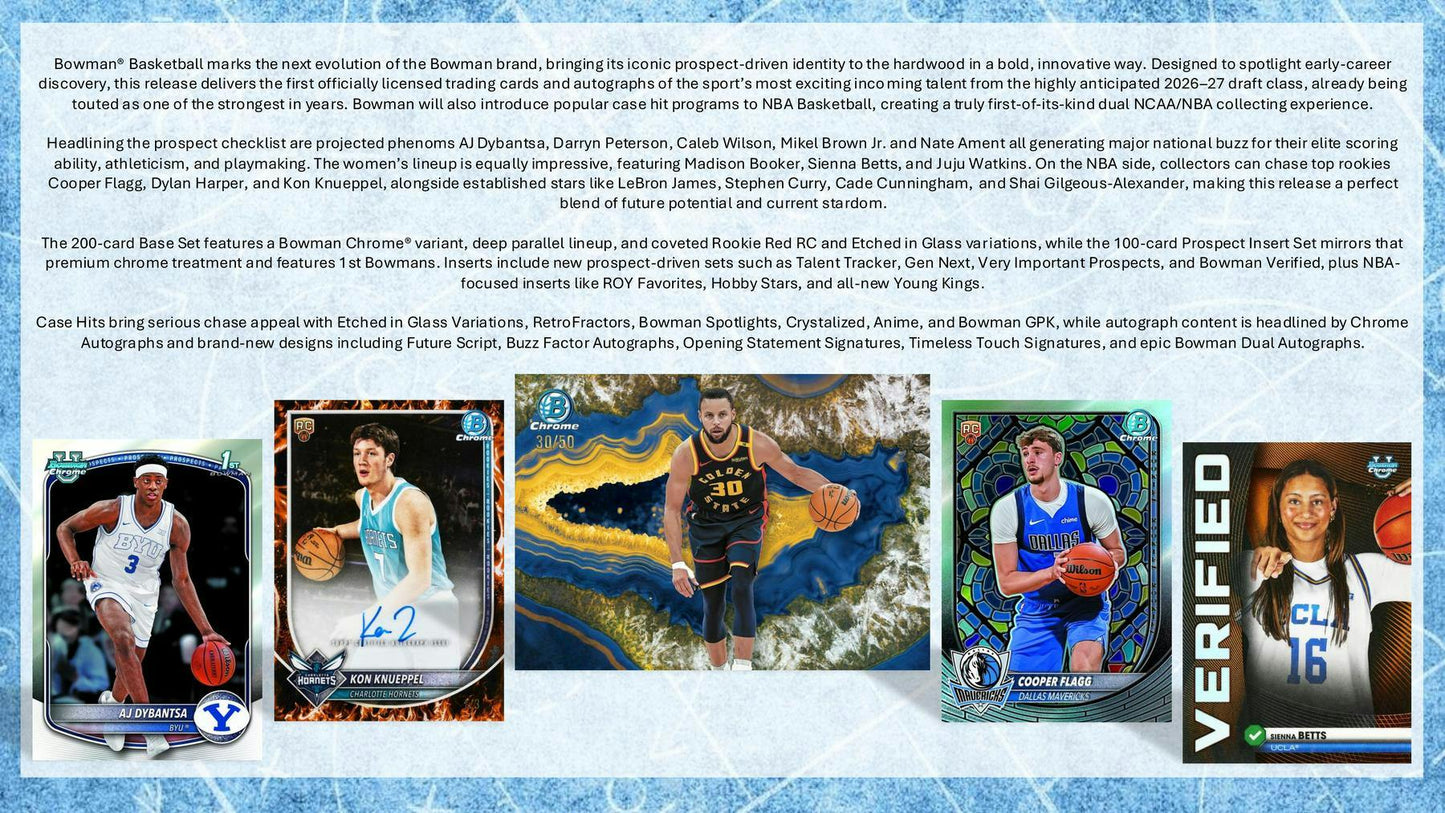 2025-26 Topps Bowman Cartes Basketball NBA Blaster Box ** PRECOMMANDE **