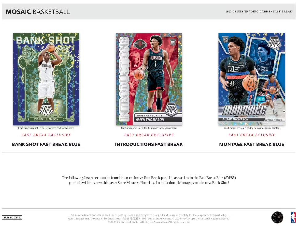 2023/24 Panini Mosaic Cartes Basketball NBA Fast Break Box