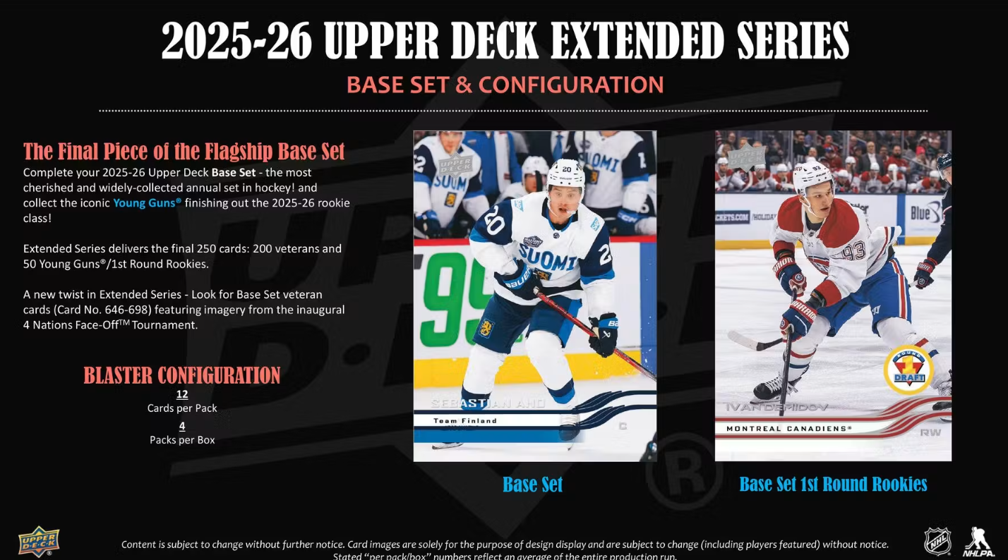 2025-26 Upper Deck Extended Series Cartes Hockey NHL Blaster Box