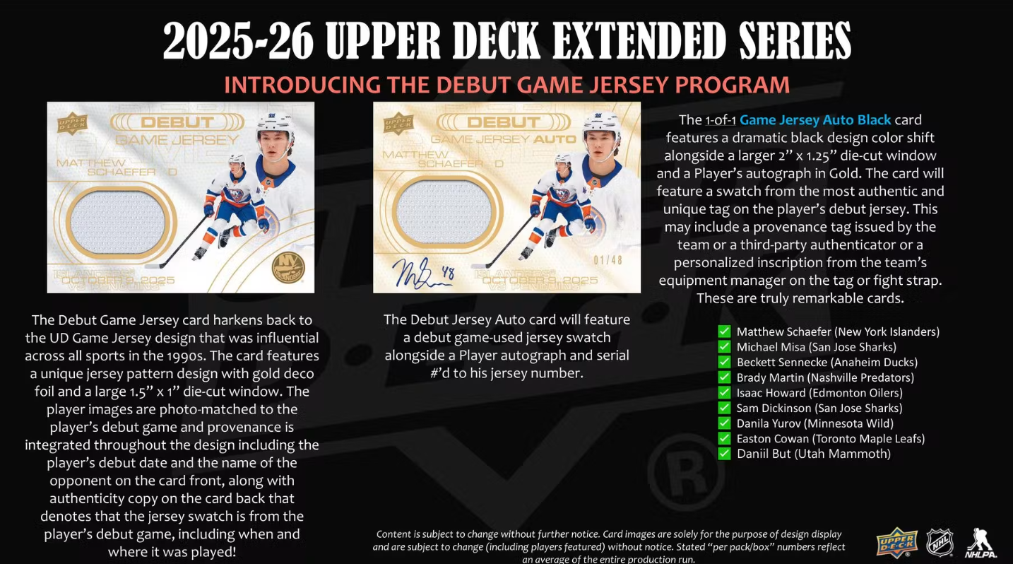 2025-26 Upper Deck Extended Series Cartes Hockey NHL Blaster Box