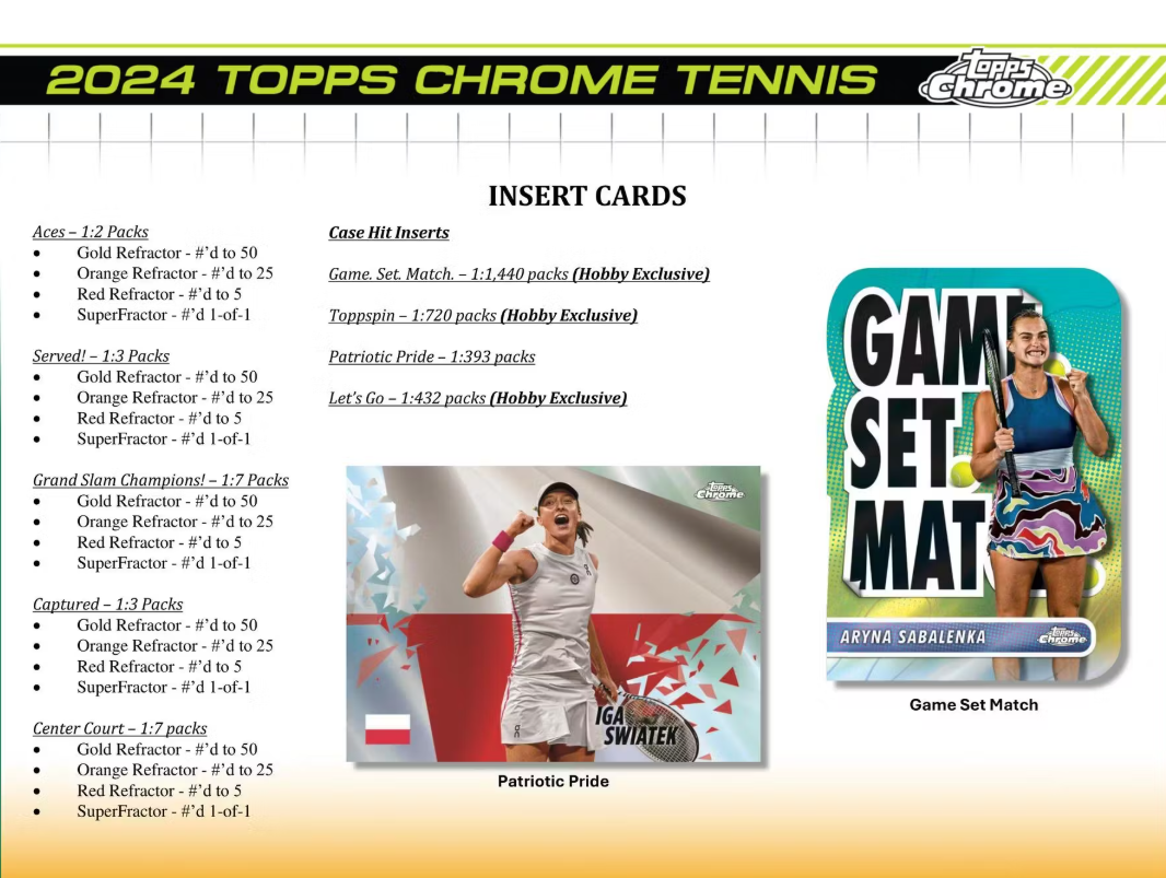 2024 Topps Chrome Cartes Tennis Hobby Box Topps