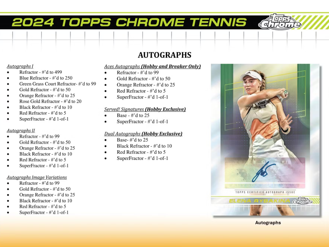 2024 Topps Chrome Cartes Tennis Hobby Box Topps