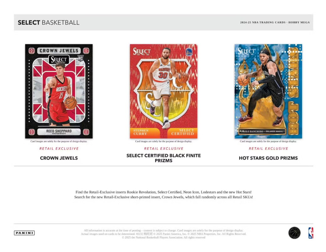2024-25 Panini Select Cartes Basketball NBA Hobby Méga Box Panini