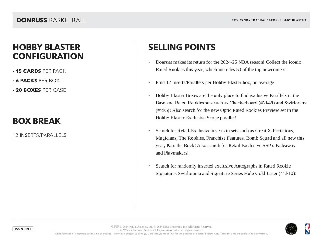 2024-25 Panini Donruss Cartes Basketball NBA 6-Pack Hobby Blaster Box Panini