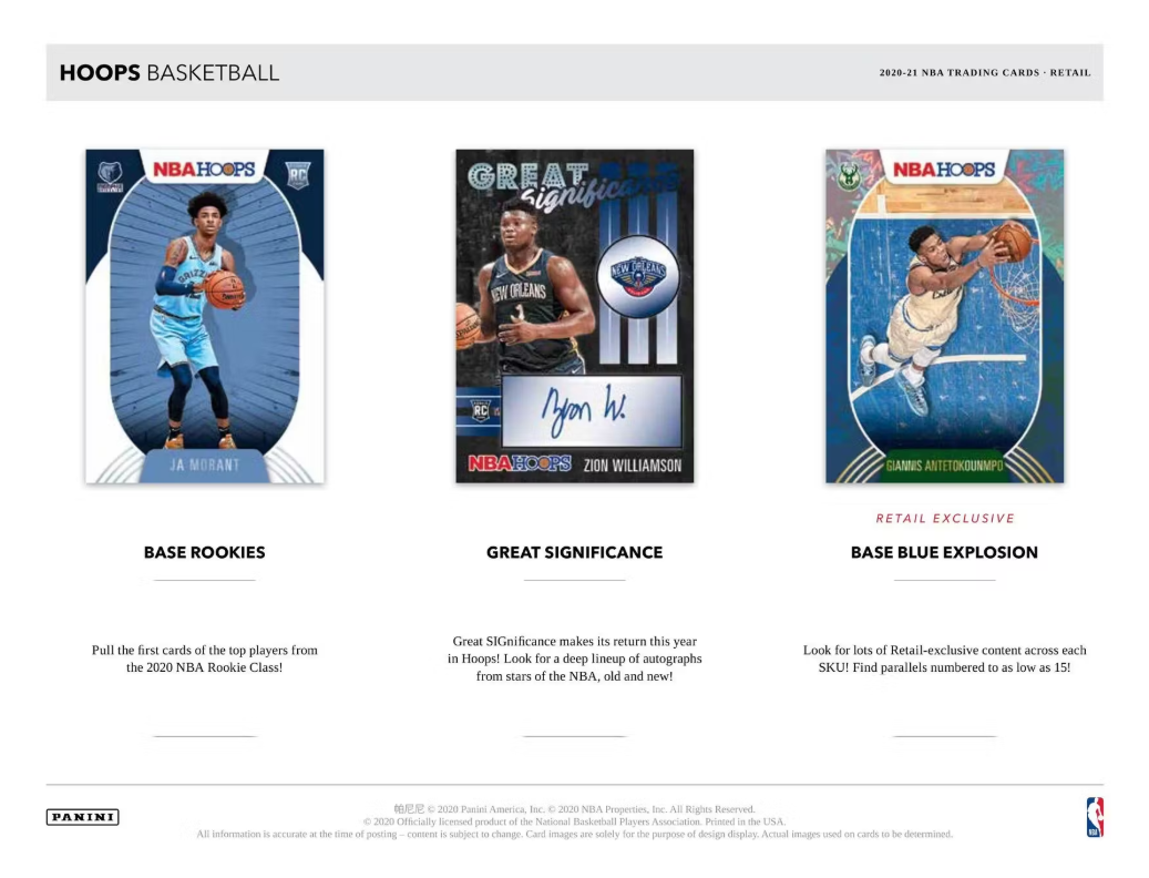 2020-21 Panini Hoops Cartes Basketball NBA Blaster Box