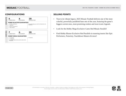 2025 Panini Mosaic Cartes Football NFL Hobby Blaster Box