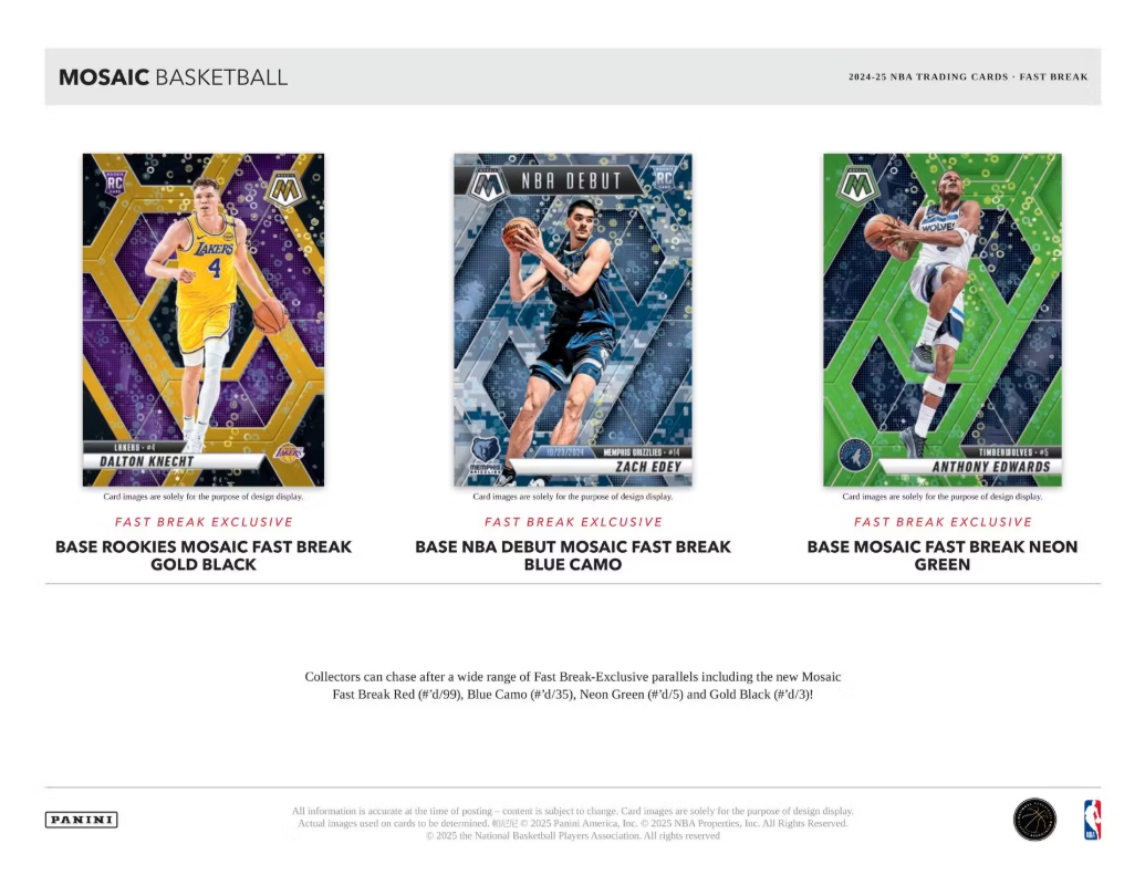 2024-25 Panini Mosaic Cartes Basketball NBA Fast Break Box Panini