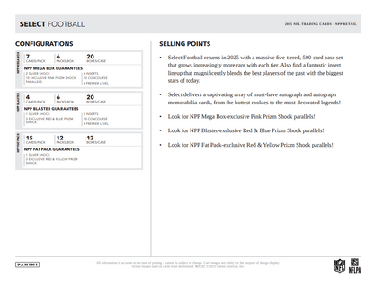 2025 Panini Select Cartes Football NFL Blaster Box
