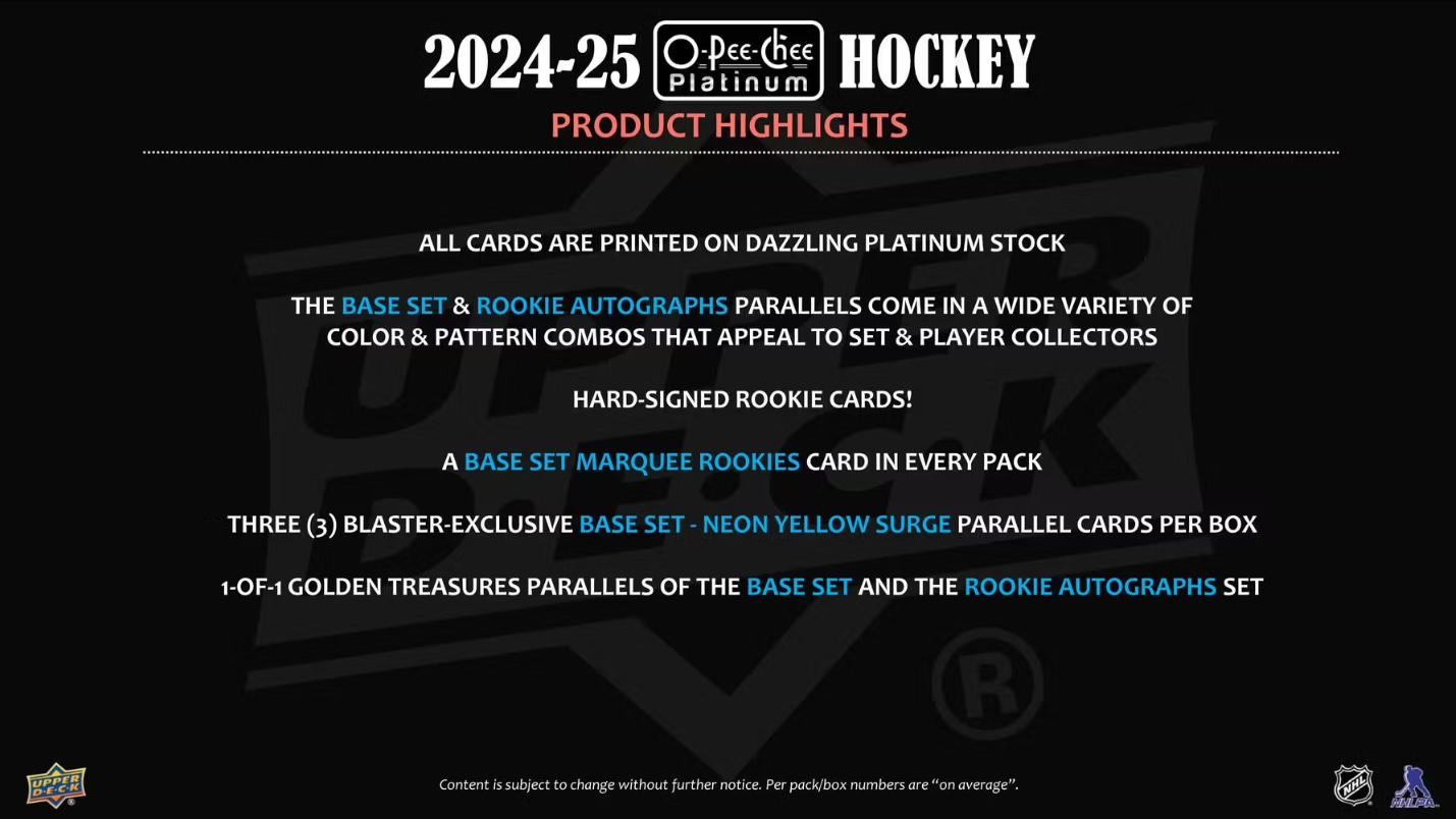 2024-25 Upper Deck O-Pee-Chee Platinum Cartes Hockey NHL Blaster Box