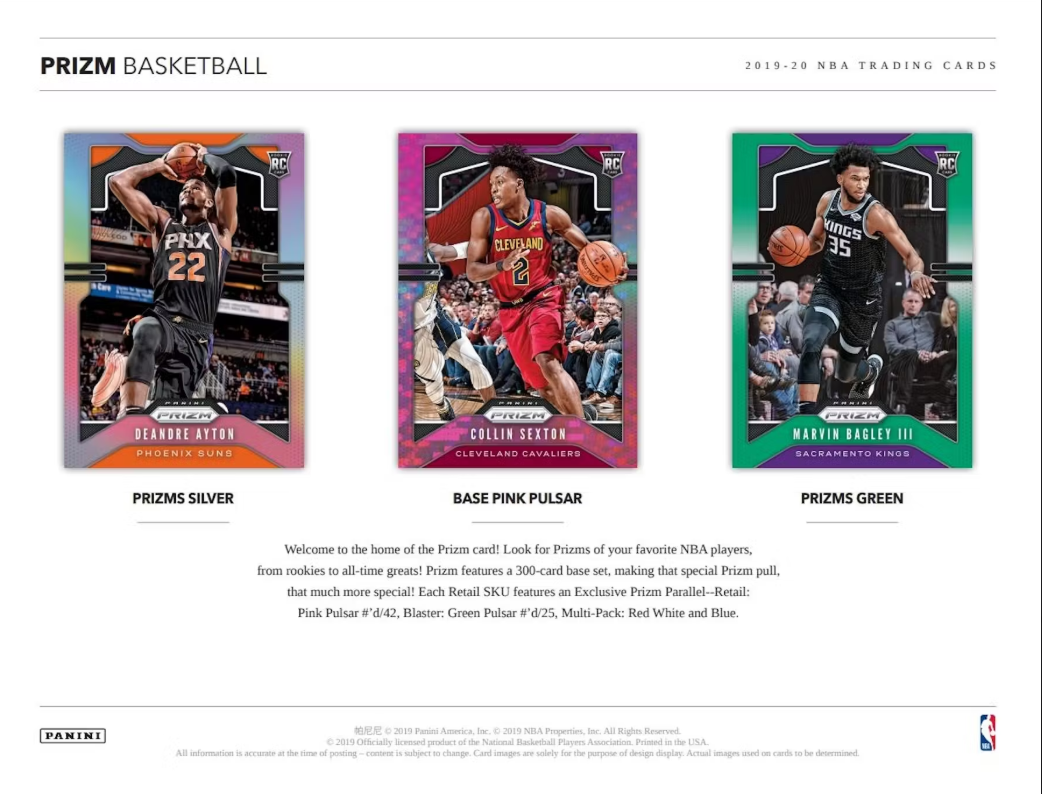2019-20 Panini Prizm Cartes Basketball NBA Blaster Box