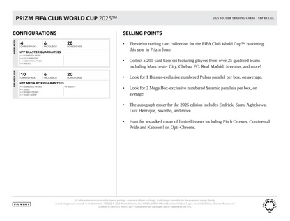 2025 Panini Prizm FIFA Club World Cup Cartes Soccer Blaster Box Panini