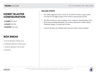 2024-25 Panini PRIZM Premier League EPL Cartes Soccer Hobby Blaster Box Panini