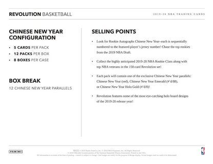 2019-20 Panini Revolution Cartes Basketball NBA Chinese New Year Box