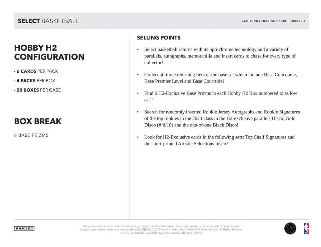 2024-25 Panini Select Cartes Basketball NBA Hobby H2 Box