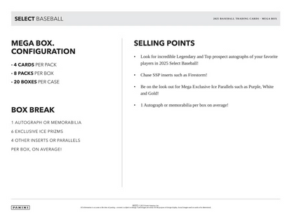 2025 Panini Select Cartes Baseball MLB Méga Box