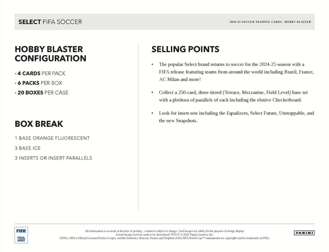 2024-25 Panini Select FIFA Cartes Soccer Hobby Blaster Box Panini