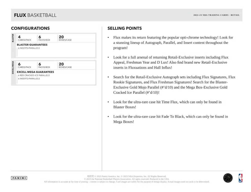 2022-23 Panini FLUX Cartes Basketball NBA 6-Pack Blaster Box Panini