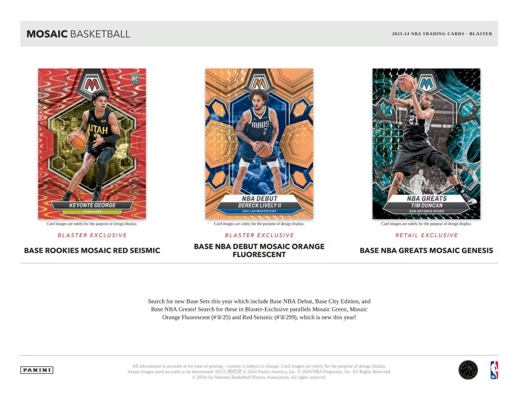 2023-24 Panini Mosaic Cartes Basketball NBA Méga Box (Yellow & Green Parallels)
