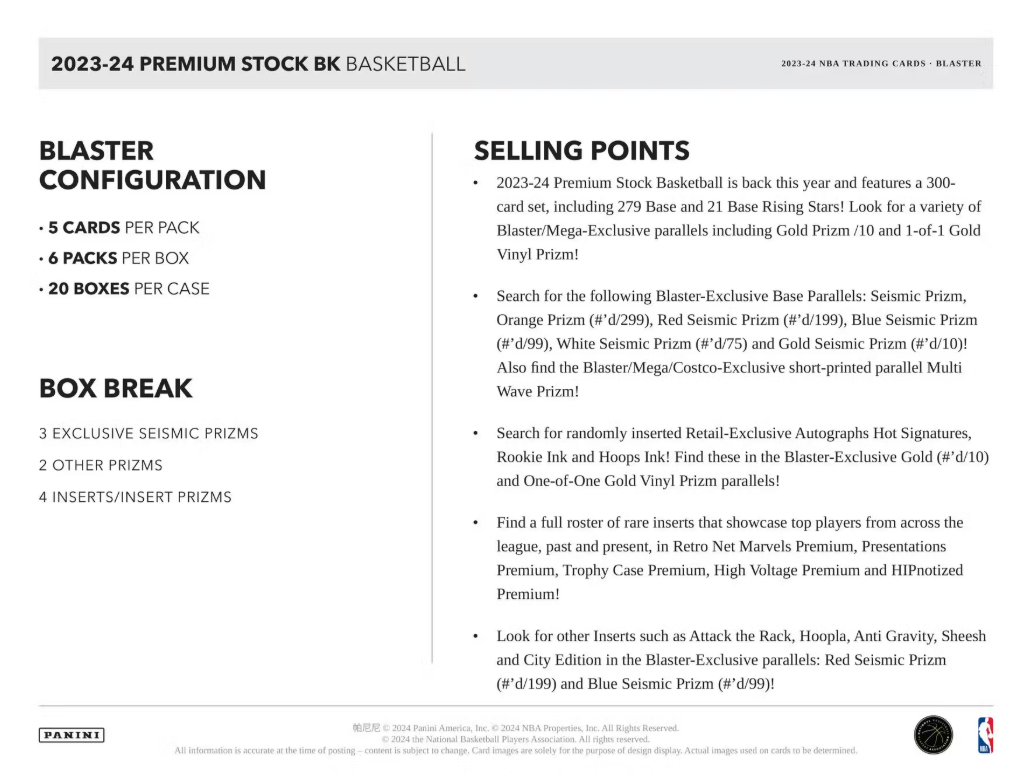 2023-24 Panini Premium Stock Cartes Basketball NBA Méga Box Panini