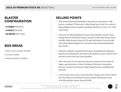 2023-24 Panini Premium Stock Cartes Basketball NBA Méga Box Panini