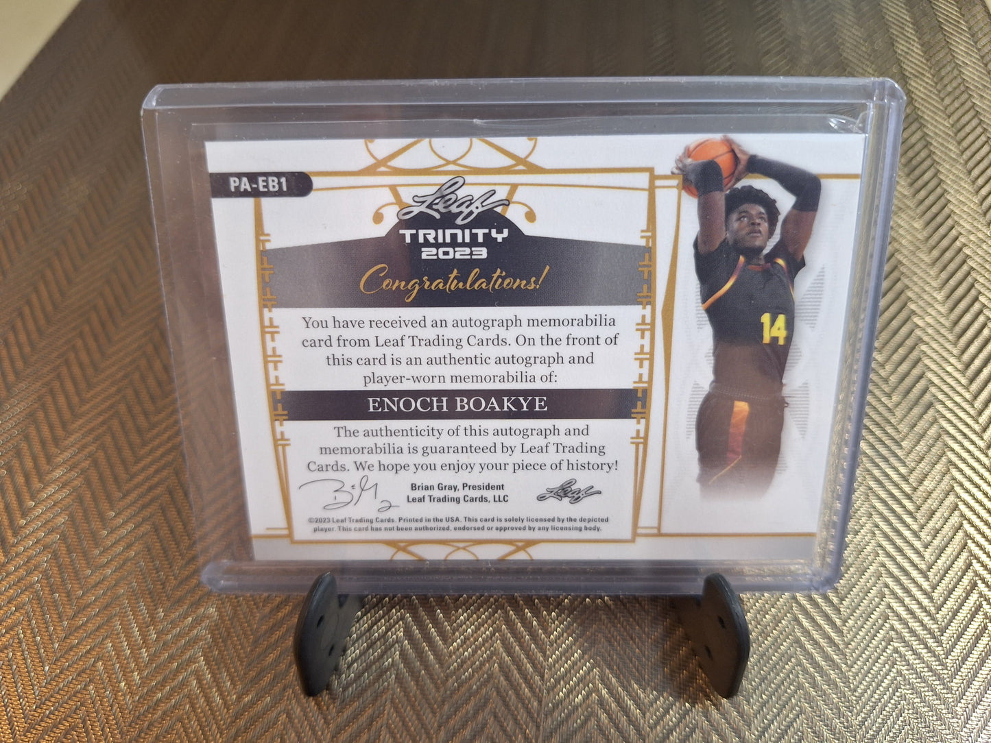 Carte collection Basketball Auto Patch ENOCH BOAKYE #Leaf Trinity 2023 1/1