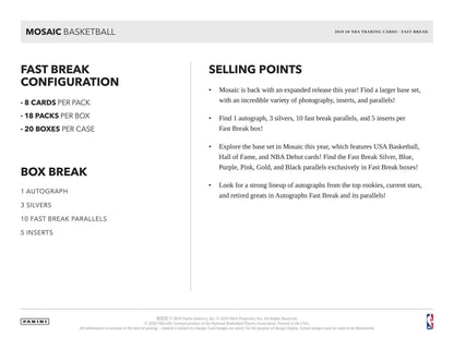 2019-20 Panini Mosaic Cartes Basketball NBA Fast break Box