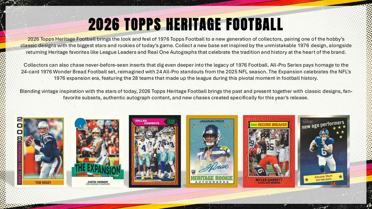2026 Topps Heritage Cartes Football NFL Blaster Box