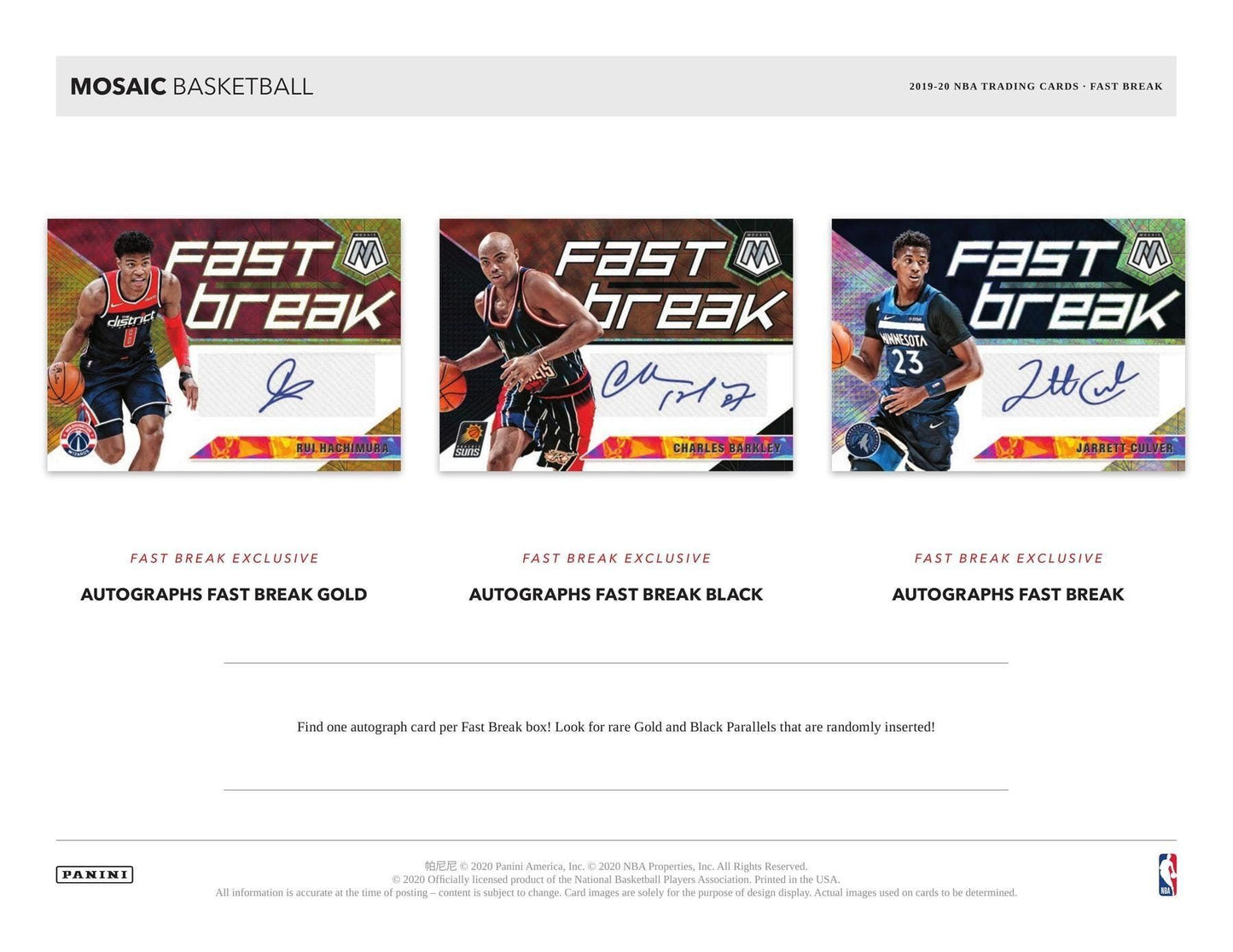 2019-20 Panini Mosaic Cartes Basketball NBA Fast break Box
