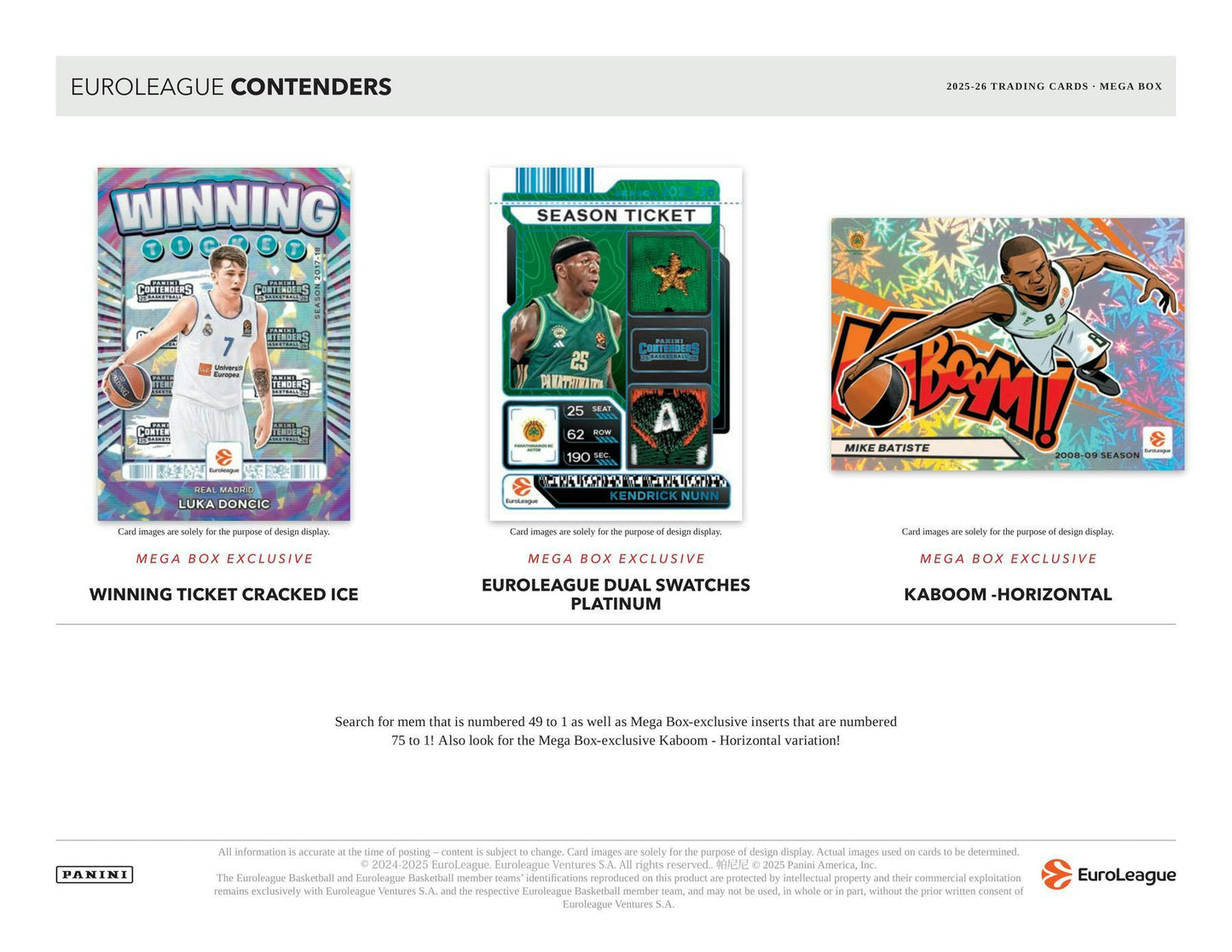 2025-26 Panini Contenders EuroLeague Cartes Basketball NBA Méga Box